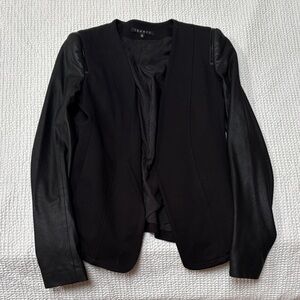 Theory Black Women's Blazer with Leather Sleeves